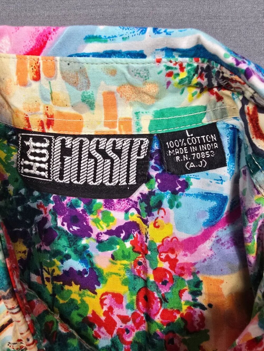 Vintage Hot Gossip Landscape 100% Cotton Short Sleeve Button Up Shirt Large - Picture 2 of 3